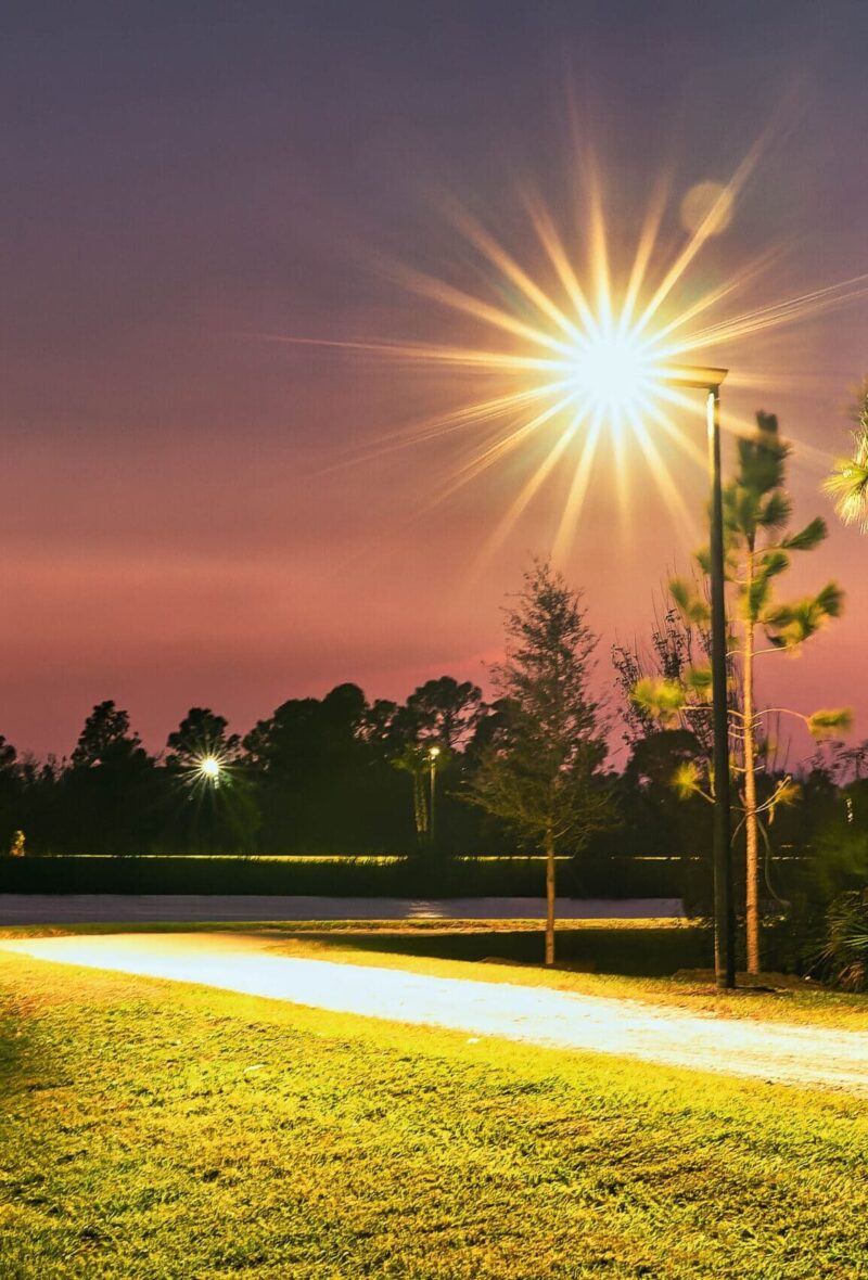 solar light shining at night