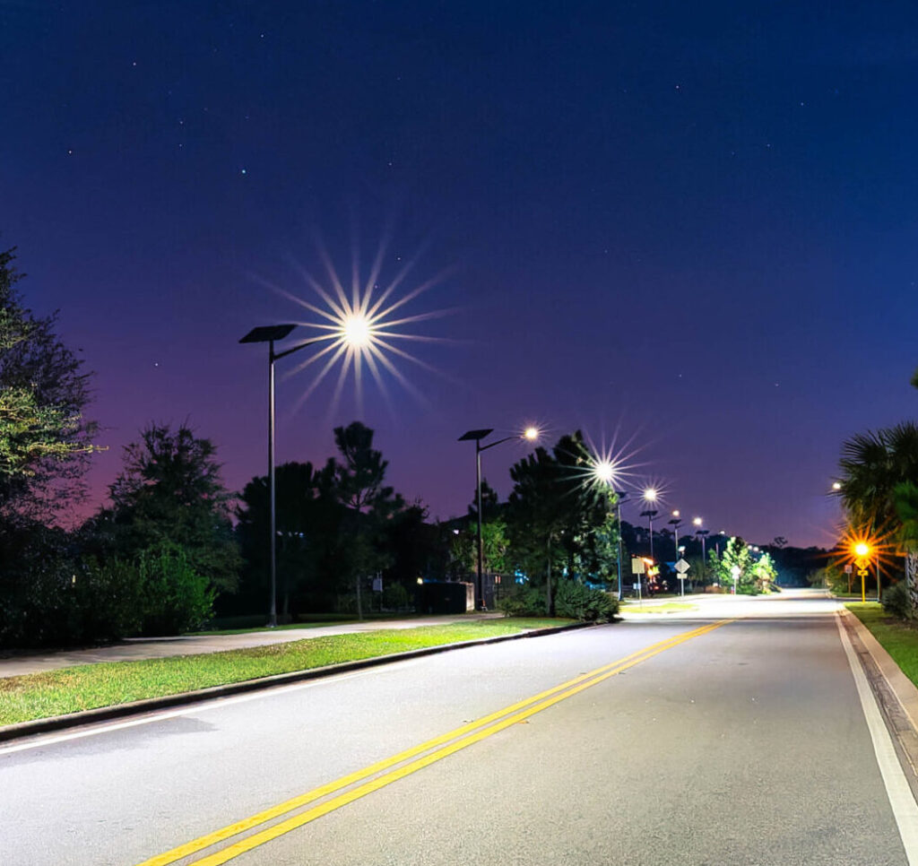 solar street lights in road
