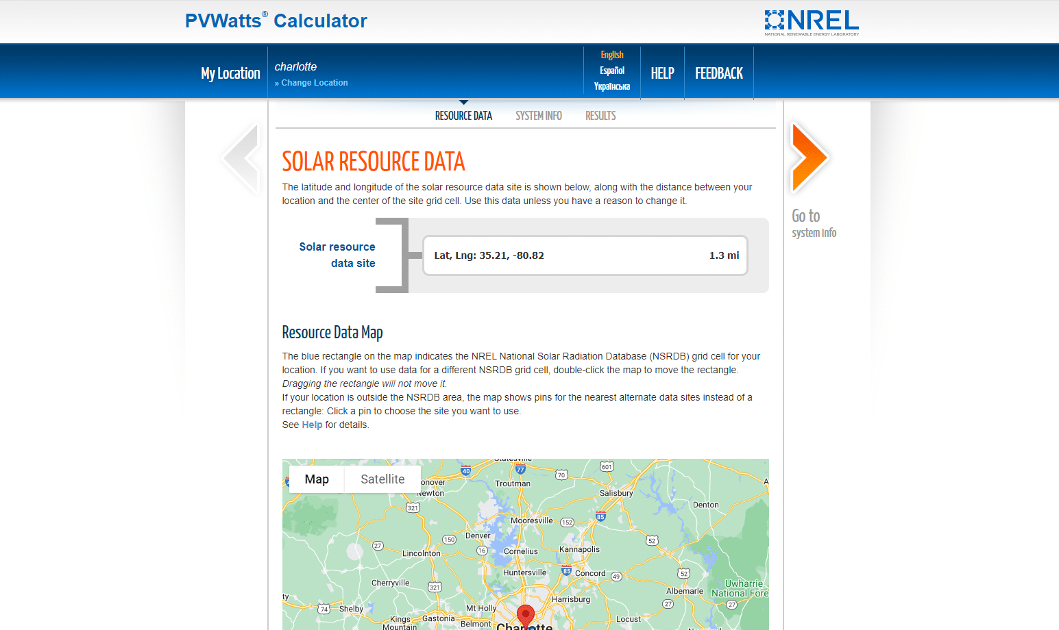 screen cap of NREL's PVWatts Calculator