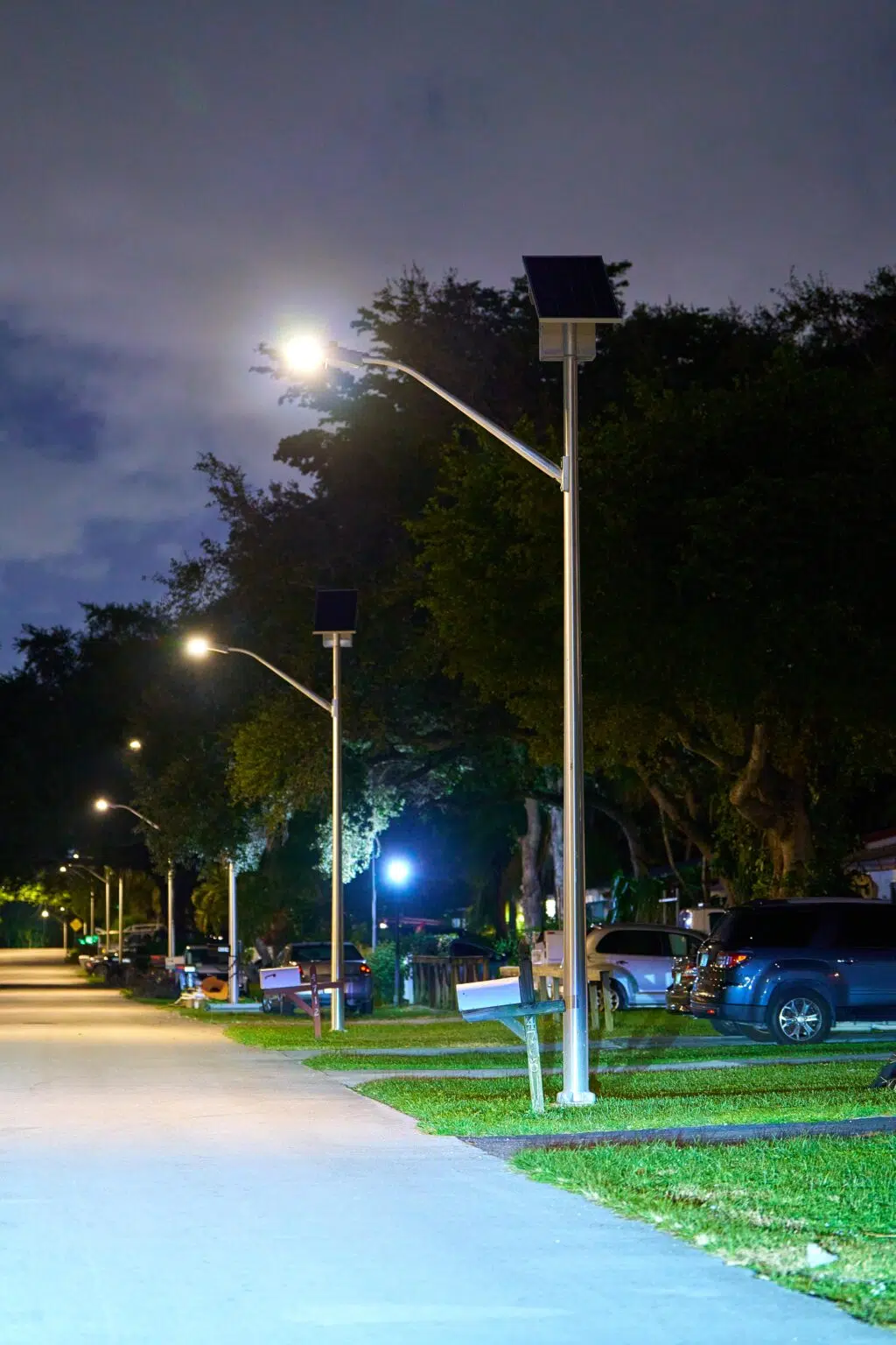 Line of Sol's EverGen solar lights at night in Dania Beach Florida