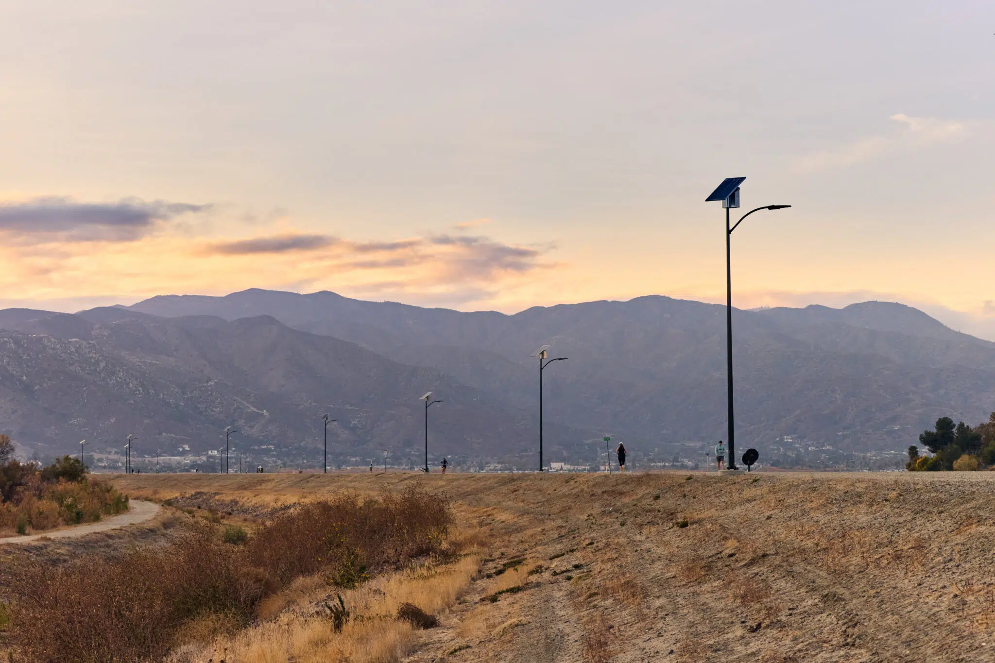 solar lights at dusk in Lake Elsinore California